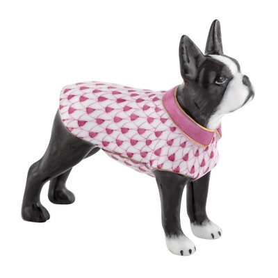 HEREND, BOSTON BULL TERRIER DOG, PINK FISHNET,  #VHP-16232,  NEW,  MINT & BOX!