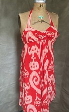 Anthropologie Summer IKAT HALTER DRESS 66170 MAEVE Womens 4 Red Cotton Lined