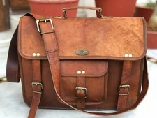 GVB   18"  Genuine  Vintage   Leather  Messenger Bag Shoulder Laptop Briefcase