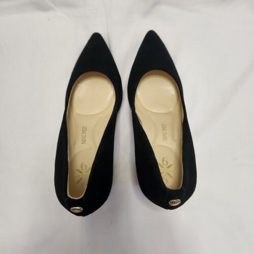 Nine West Black Suede Pumps Pointed Toe Block Heel Classic Shoes 6.5 - Picture 8 of 9