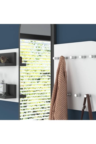 Modern Wall Mounted Mirror & Coat Rack – Stylish Entryway Organizer with Shelves - Picture 11 of 14
