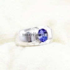 Tanzanite Oval Cut Gemstone With 925 Sterling Silver Ring For Men's #B704