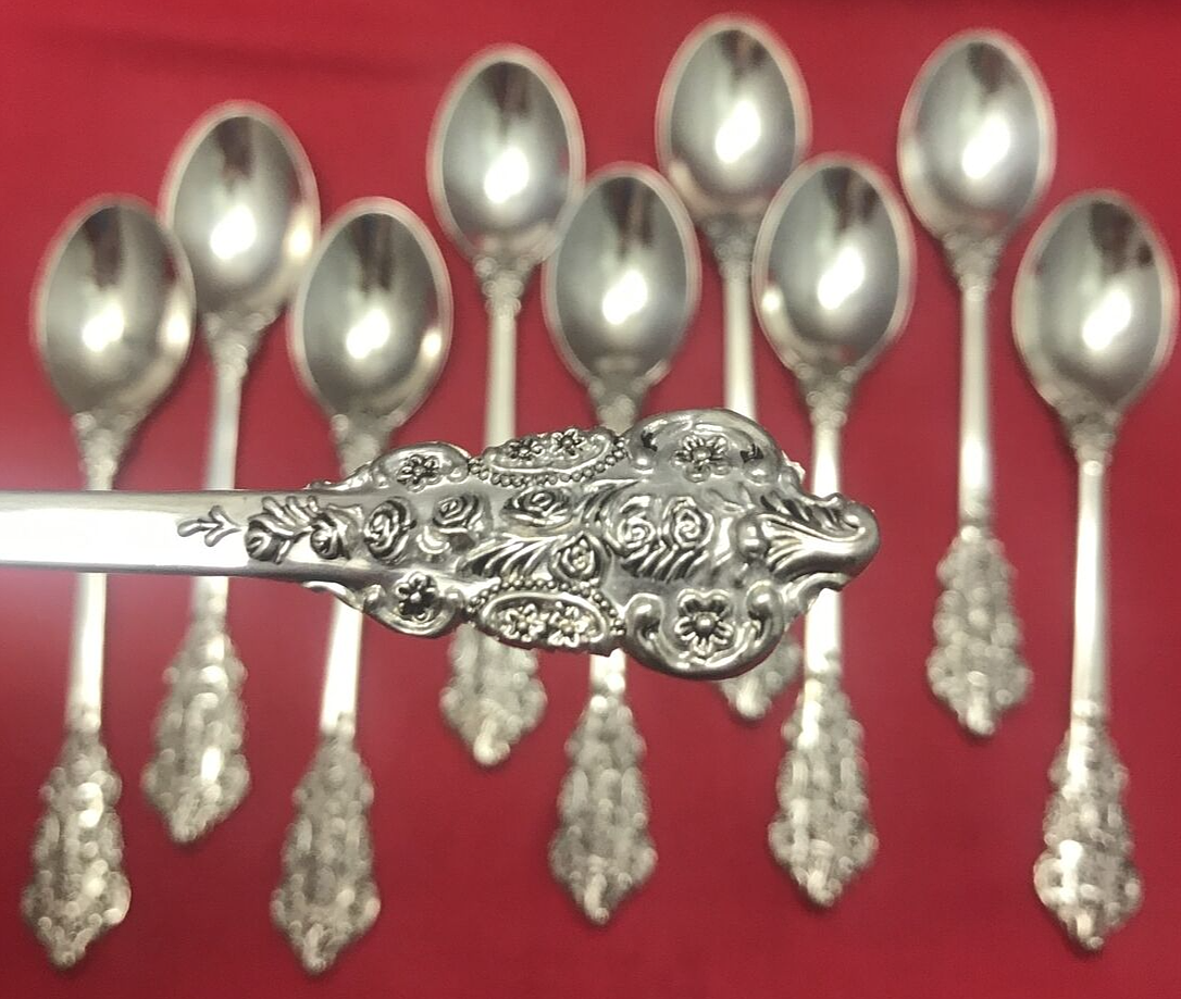 Set of 10 GRAND ANTIQUE Silverplated TEASPOONS by FB Rogers China