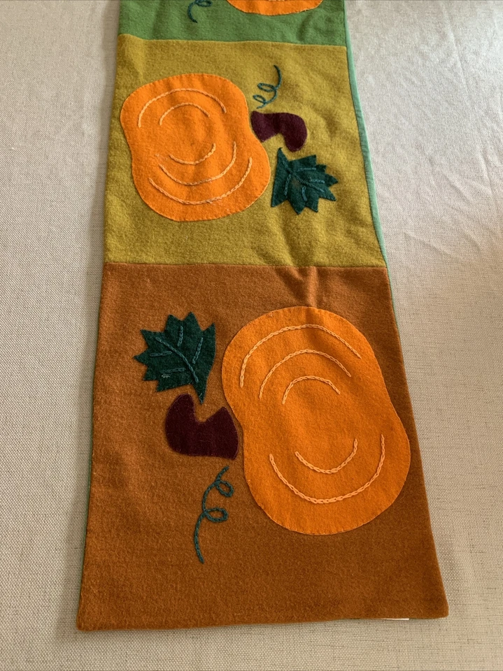 Etiqueta fieltro lana calabazas otoño acción de gracias corredor de mesa 89,5” X 14” Foto 2 de 4