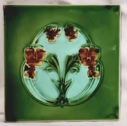 Antique Art Nouveau Tile Floral Majolica 6"