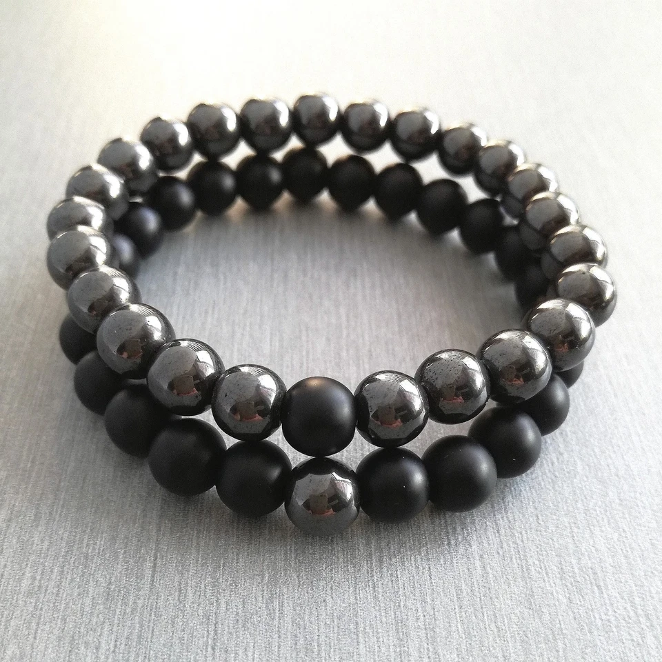 2x Armband set Onyx Stein hämatit 8mm Herren armreif Perlenarmband Geschenk - Bild 4 von 4
