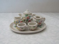 BEAUTIFUL VINTAGE 7pc MINIATURE FLORAL TEA CUP  SAUCER SET OCCUPIED JAPAN P1