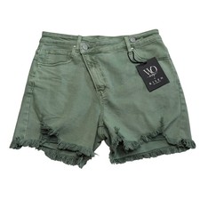 RISEN JEANS Asymmetrical Crossover Olive Green Distressed Shorts Women's XL NEW