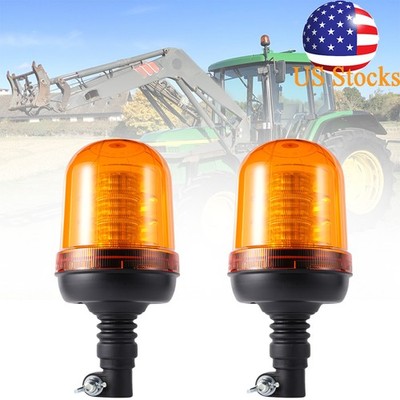 2xRotating Flashing Amber Beacon Flexible DIN Pole Mount Tractor Warning Light