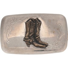 Cowboy Boot Cowgirl Country Ranch Rancher Floral Scroll Western Vtg Belt Buckle