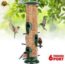 Bird Feeder Metal Tube Hanging 6 Port Wild Bird Seed Squirrel Proof Chew-Proof