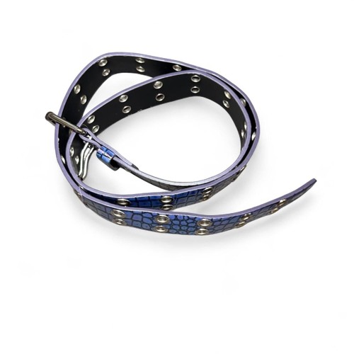 Y2K Iridescent Blue Croc Embossed Grommet Belt 2XL – E-girl Emo Grunge Scene - Picture 6 of 7