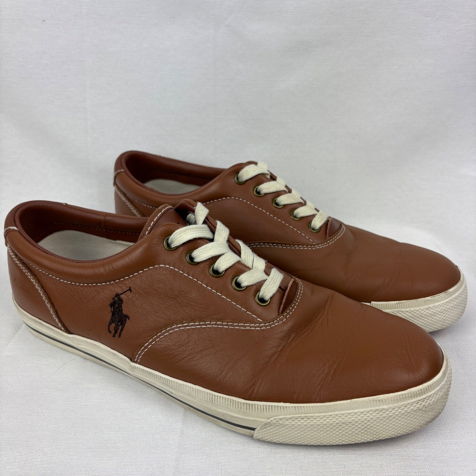 Polo Ralph Lauren Vaughn Leather Sneakers Sz 12D Chestnut Brown Lace Up Classic