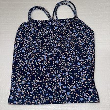 Athleta Girl Gold Coast Crop Tankini Swim Top Navy / Peach / Green Size XS/6