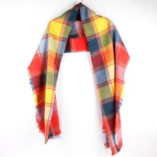 Unbranded Multicolor Plaid Rectangular Scarf with Fringe