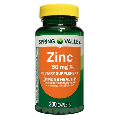 Spring Valley Zinc Immune Support Dietary Supplement Caplets, 50 mg, 200 Count