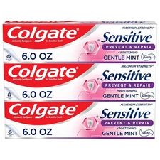 Colgate Sensitive Toothpaste with Whitening, Prevent and Repair, 6 Ounce, 3 Pack