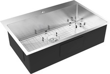32"W x 22"D x 9"H Kitchen Sink Stainless Steel Single Deep Bowl, Alloy Steel