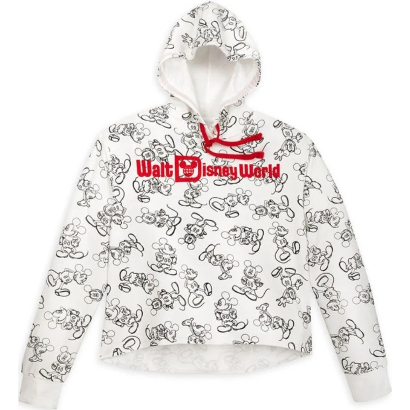 Disney Mickey Mouse Sketch Walt Disney World Cropped Hoodie White Red Medium