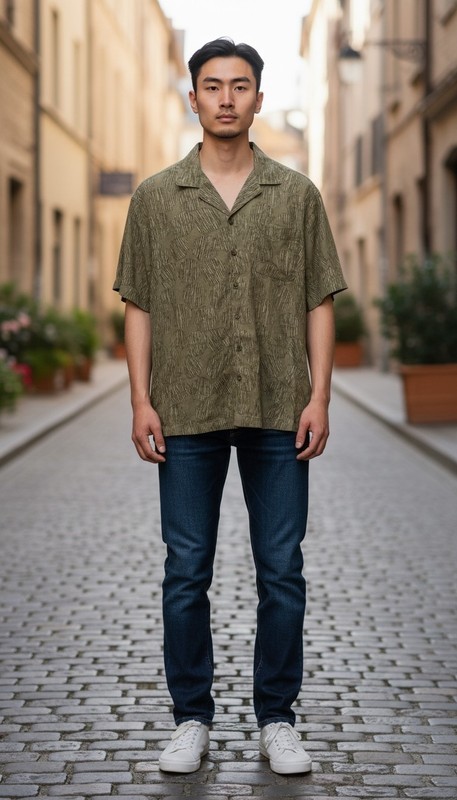 George Green Geometric Short Sleeve Collared Button-Up Shirt Men's M Regular