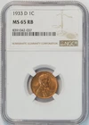 1933 D Lincoln Wheat Small Cent MS 65 RB NGC 1C US COIN PENNY
