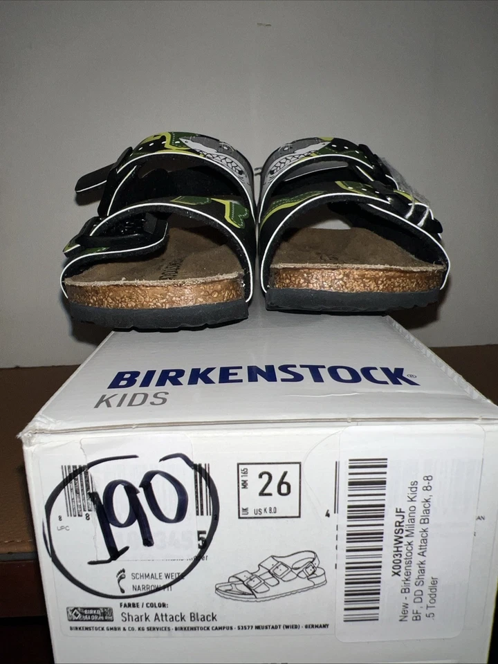 NEW Kids Birkenstock Milano Shark Attack nBlack 8-8.5 Toddler Open-Toe Sandals - Image 2 of 4
