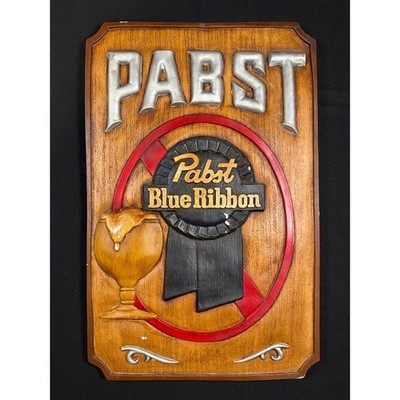 Vintage Pabst Blue Ribbon PBR Chalkware Wall Plaque 3D Beer Bar Sign Tavern Deco
