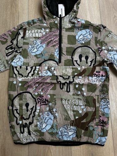 Neu mit Etikett L Reason schmelzende Smilies und Blumen Allover Hoodie Windbreaker Jacke $ 59 - Bild 3 von 11