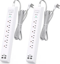 2 Pack Power Bar - Surge Protector with 6 Outlets 4 USB, MFS311P.