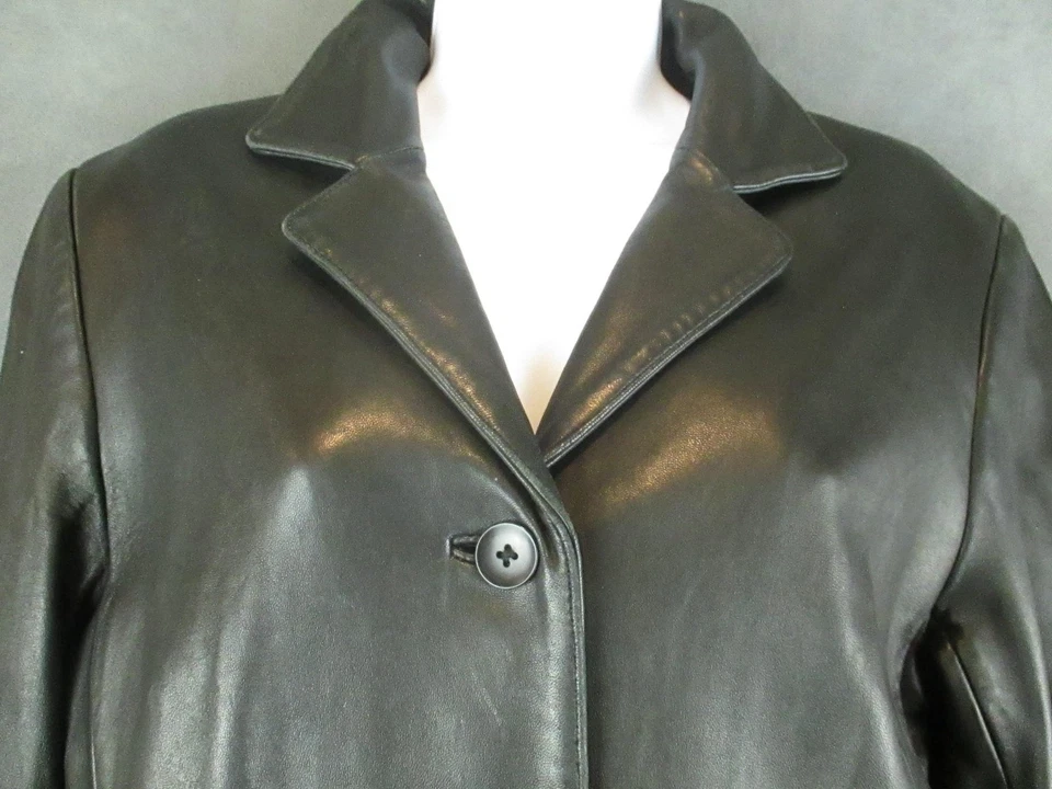 Blazer Ann Taylor Mujer Chaqueta de Cuero Mediana Botón Frontal Bolsillos Clásicos Foto 2 de 4