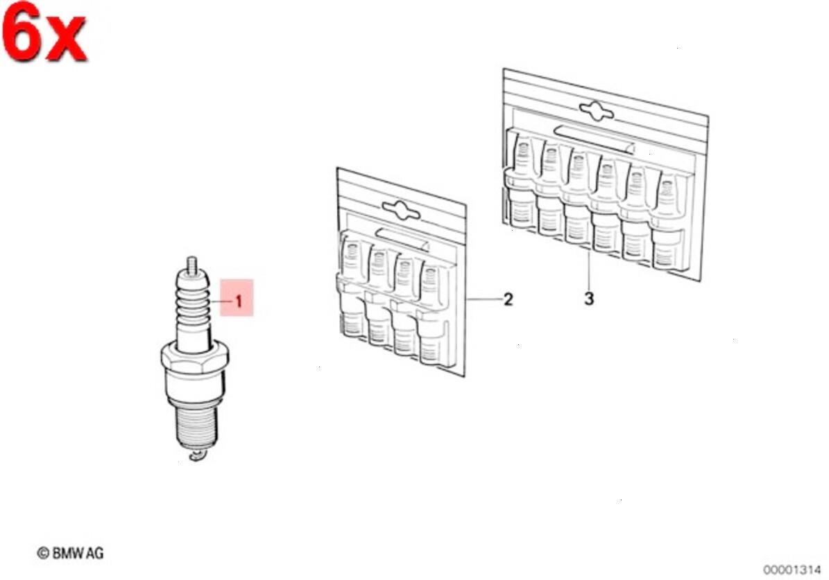 Genuine BMW E34 Sedan Wagon Ignition Spark Plug SET 6pcs OEM 12129061867