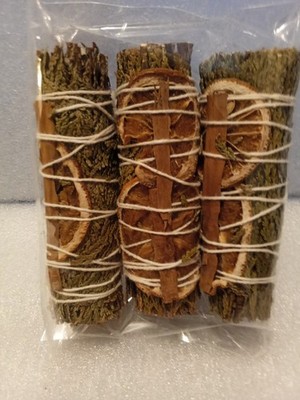 3 PCS Cedar with Orange & cinnamon Smudge Stick Bundle  WSOC