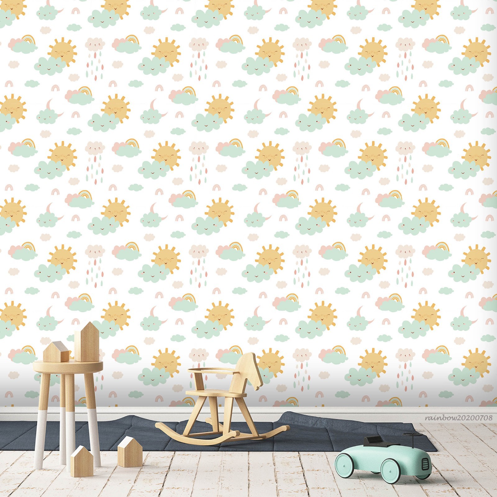 3D Rainbow Clouds Sun Moon Pattern Wall Murals Wallpaper Murals Wall Sticker 2