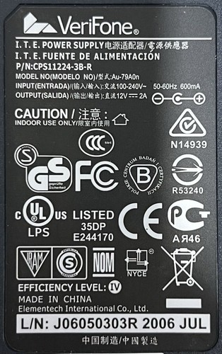 VeriFone I.T.E. Power Supply CPS11224-3B-R Ref00039 - 第 2/3 張圖片