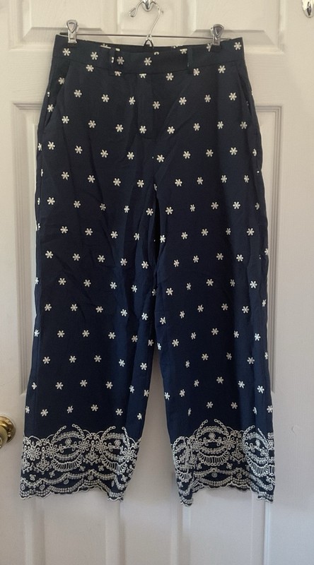 Zara High-Waisted Embroidered Navy Blue Culotte Size Medium NWT