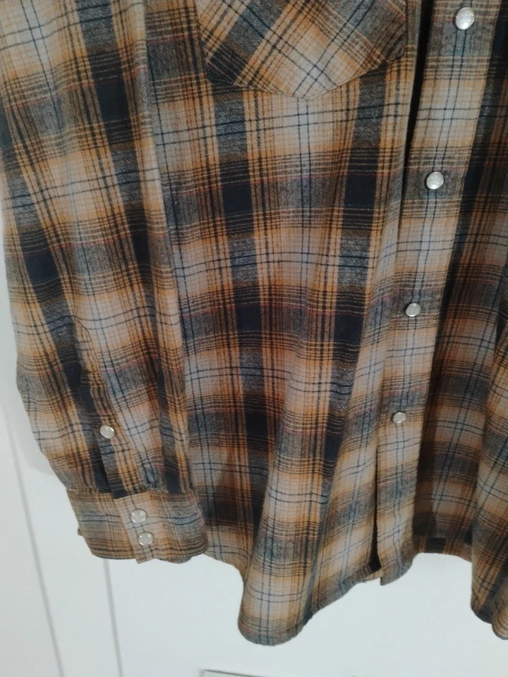 Jesse James Work Wear Shirt Mens Xl West Coast Choppers Brown Plaid Pearl Snap - Image 4 of 4