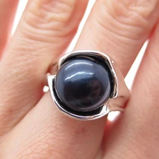 HAGIT GORALI Sterling Silver Vintage Real Tahitian Pearl Modernist Ring Size 9