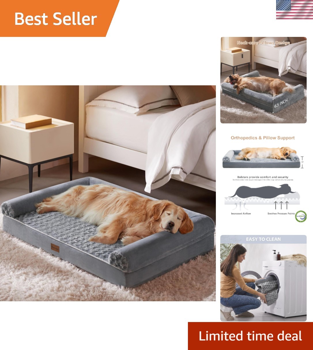 Soft Cozy Washing Machine Safe Dog Bed for Large Breeds – Stylish Rose Design