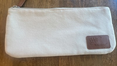 VINTAGE AAA VACATIONS CANVAS ZIP POUCH W/ LEATHER TAG 11X5 BY JOURNESE - NEW