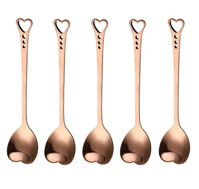 20 PCS Rose Gold Heart Shaped Stainless Steel Dessert Spoons 5.7 Inch Stirring