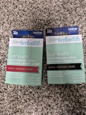 2 pc -Brother P-touch Embellish Tape 1/2" Gold on Black Gold on Red Satin Ribbon