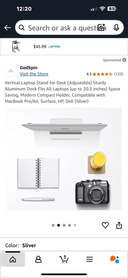 Vertical Laptop Stand [Adjustable] Desktop Aluminum Compact Fit All Sizes Silver - Image 2 of 4