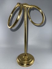 Vintage Brass Standing Double Towel 2 Ring Rack Holder Stand