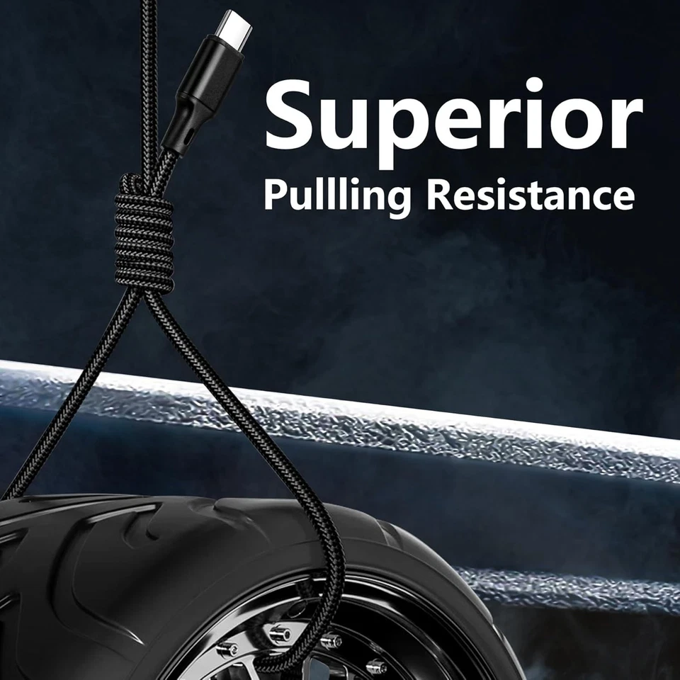 Type-C to Type-C Cable PD 60W Fast Charger Braided Long USB Lead LED For Samsung - Image 3 of 4