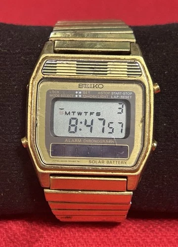 Vintage Mens Seiko A628-5000 Gold Tone Solar Lcd Mens Watch Japan Rare!