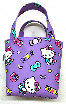 Handmade Fabric Lined Mini Tote Bag/Gift Bag Purple Hello Kitty w/ Candies New