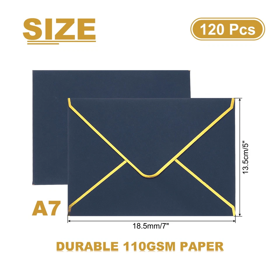 Enveloppe A7 pour 120, 5x7 bords ronds avec bordure dorée, bleu foncé - Photo 2/4