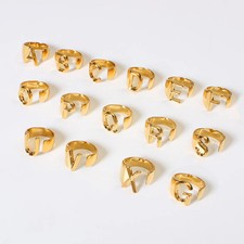 Gold Alloy Letter Ring For Women Initial Alphabet Ring Electroplated Simple