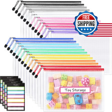 Sooez 24 Pack Mesh Zipper Pouch Sticky Labels A4 Mesh Bags Sturdy Letter Size