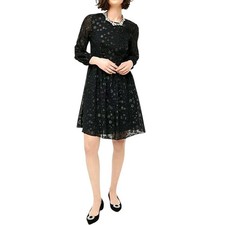 J.Crew A-Line Dress Metallic Dot Jacquard Black Silver Fit Flare Sz 4